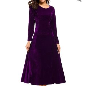 Urban CoCo Elegant Long Sleeve Ruched Velvet Dress